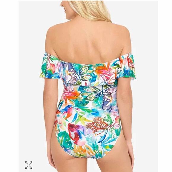 Lauren Ralph Lauren Off The Shoulder Tummy Control One Piece Swimsuit US 10 - Picture 7 of 9